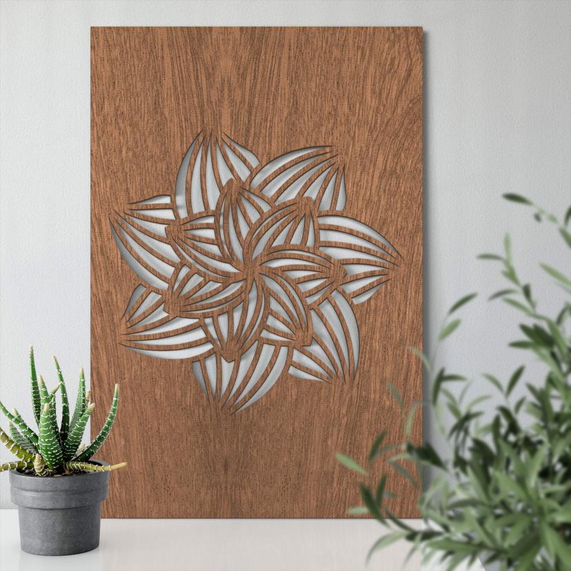 Cuadro decorativo de caoba - Flor de mandala