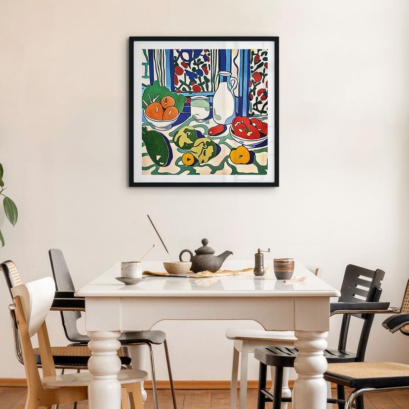 Poster Frutta e verdura sul tavolo della cucina - Ispirato a Matisse - Zamart
