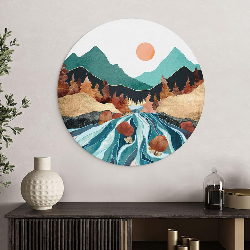 Wandbild Berg Land Fluss - SpaceFrog Designs - Rund - Alu-Dibond