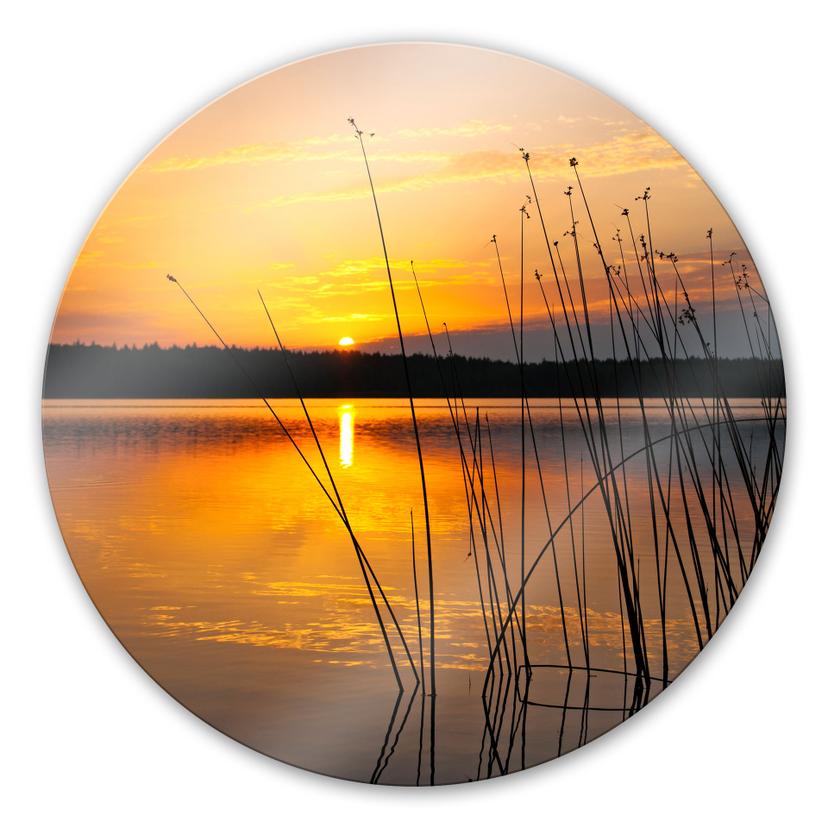 Glasbillede - Solnedgang ved søen - rundt
