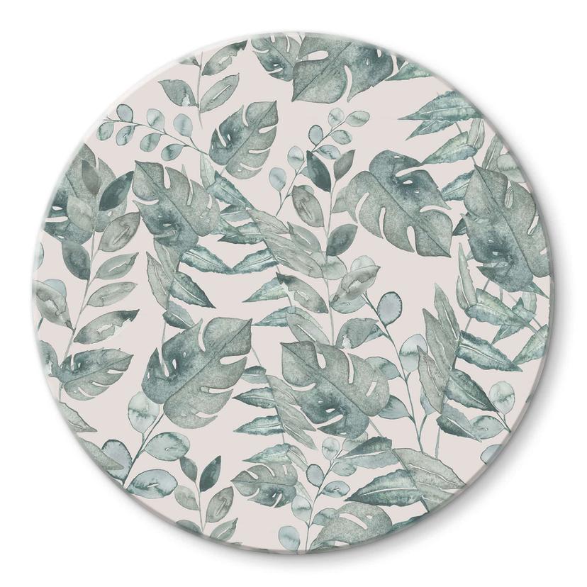 Glasbillede - Jungle Leaves Watercolour Cream - Bloomery Decor - Round