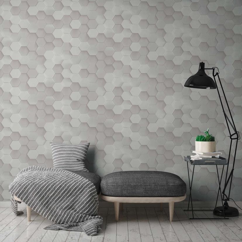 A.S. Creation 3D grafisk tapet i hvid og grå non-woven tapet med honeycomb mønster