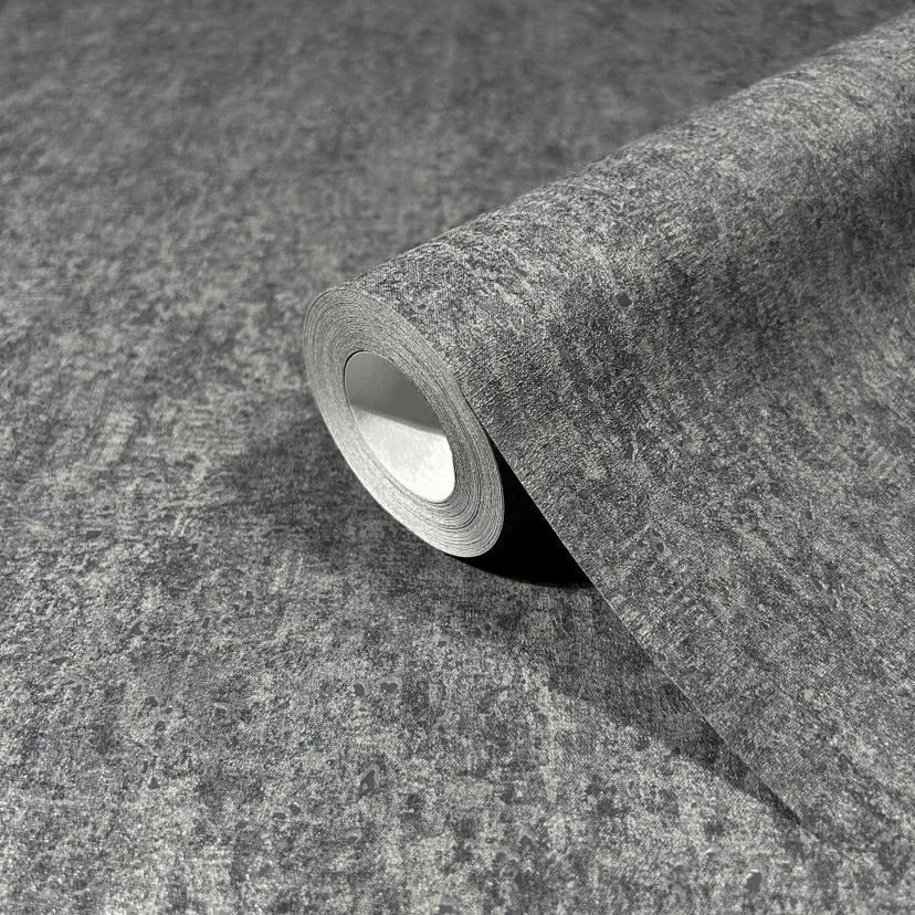 Papel pintado no tejido con aspecto de hormigón antracita mate de textura ligera