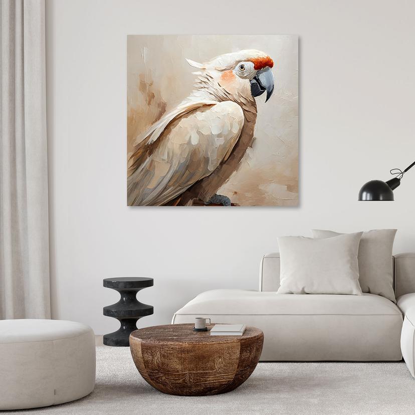 Stampa su tela, Uccello pappagallo beige dipinto