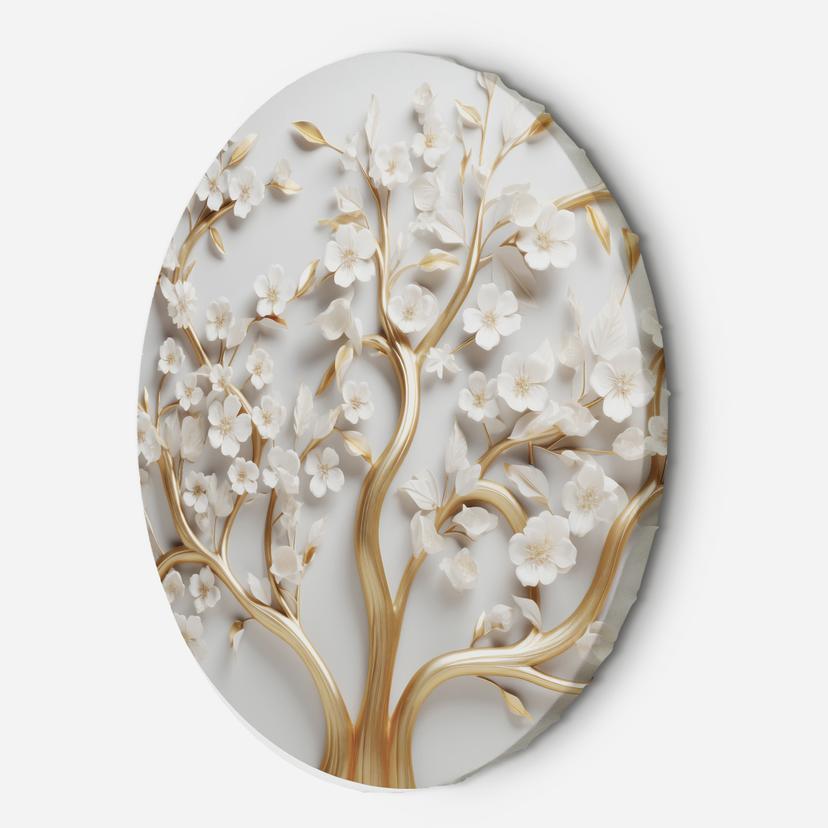 Rundt lærredsvægmaleri Gylden magnolieblomst Glamour 3D