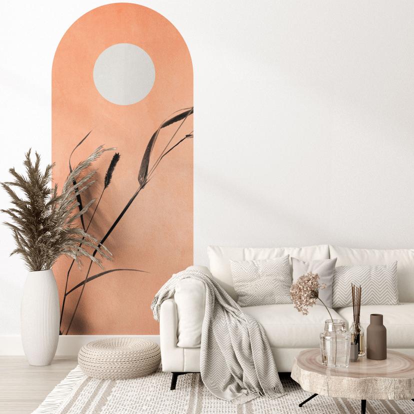 Wallsticker buet vægpanel siv i ferskenfarvet solskin - Cubistika - smal