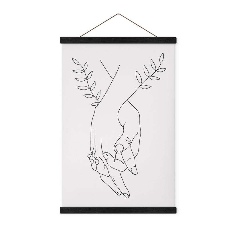 Tekstil plakat Line Art - Elskende, der holder hinanden i hånden - Lizde