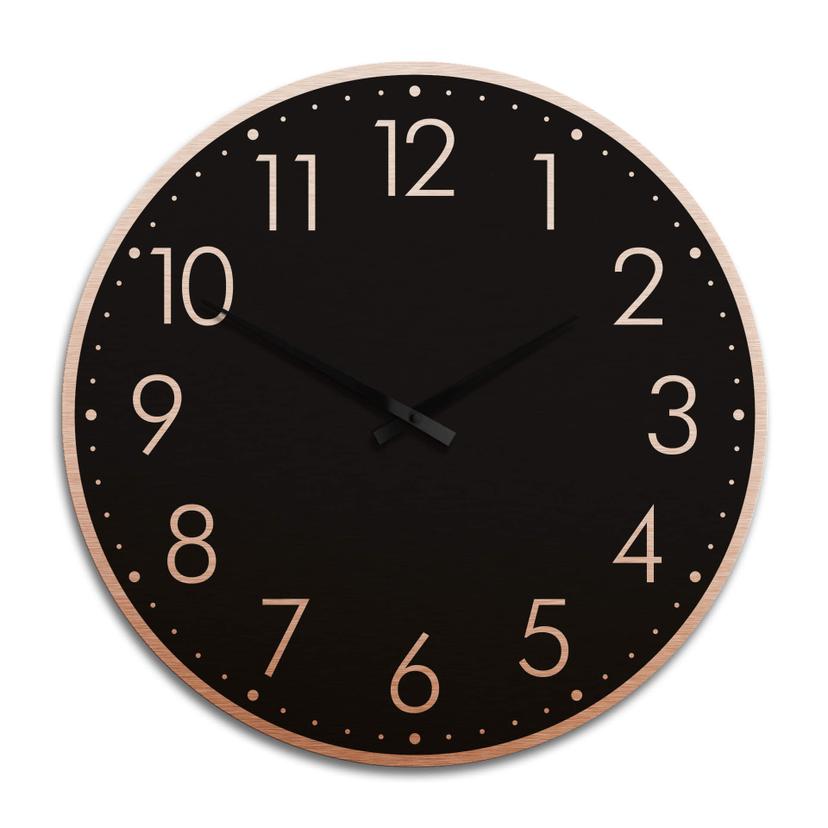 Horloge murale XXL en Alu-Dibond - Cuivrée - Moderne noire avec minutes  - Ø 70 cm