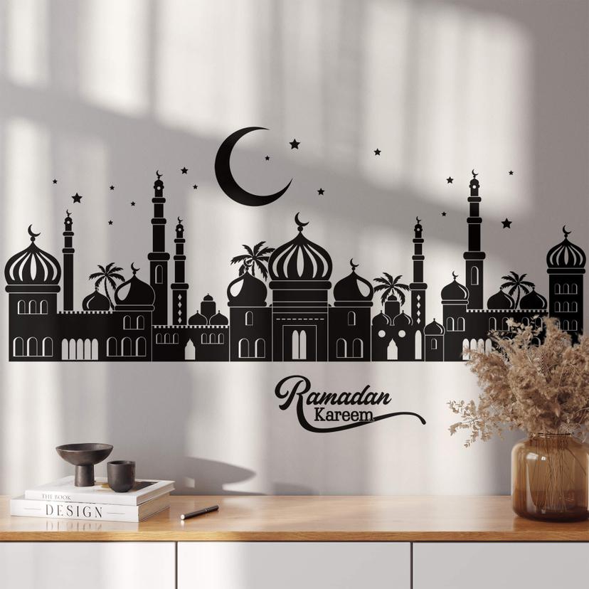 Sticker mural Skyline de nuit arabe avec lettrage du Ramadan