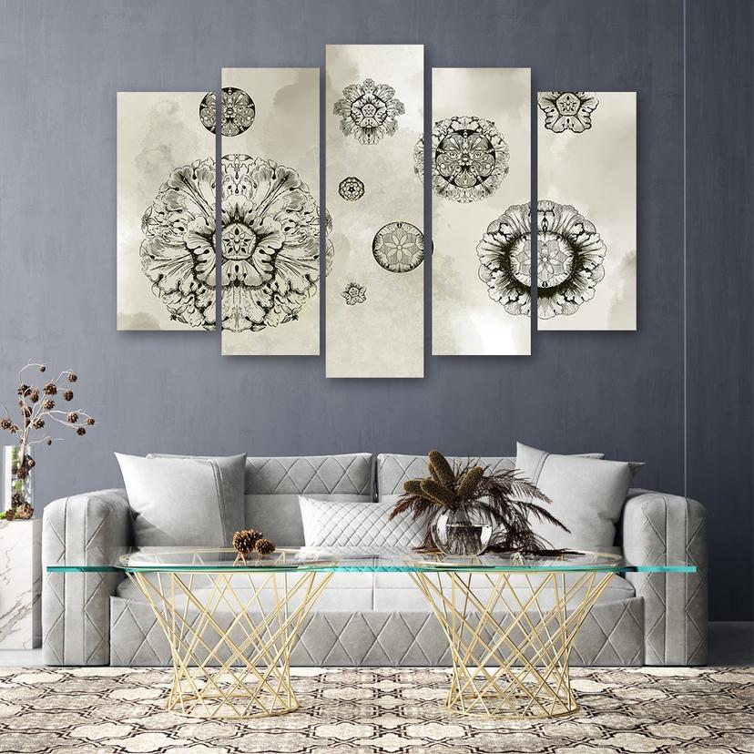 Stampa su tela 5 pezzi, forme geometriche floreali
