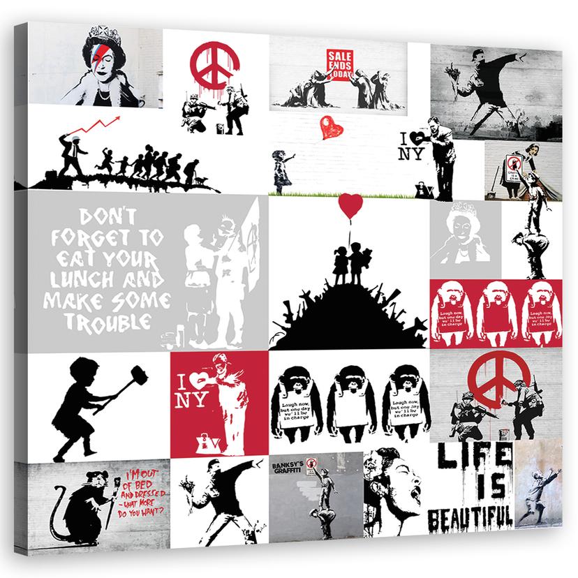 Canvasbillede, Banksy street art graffiti collage
