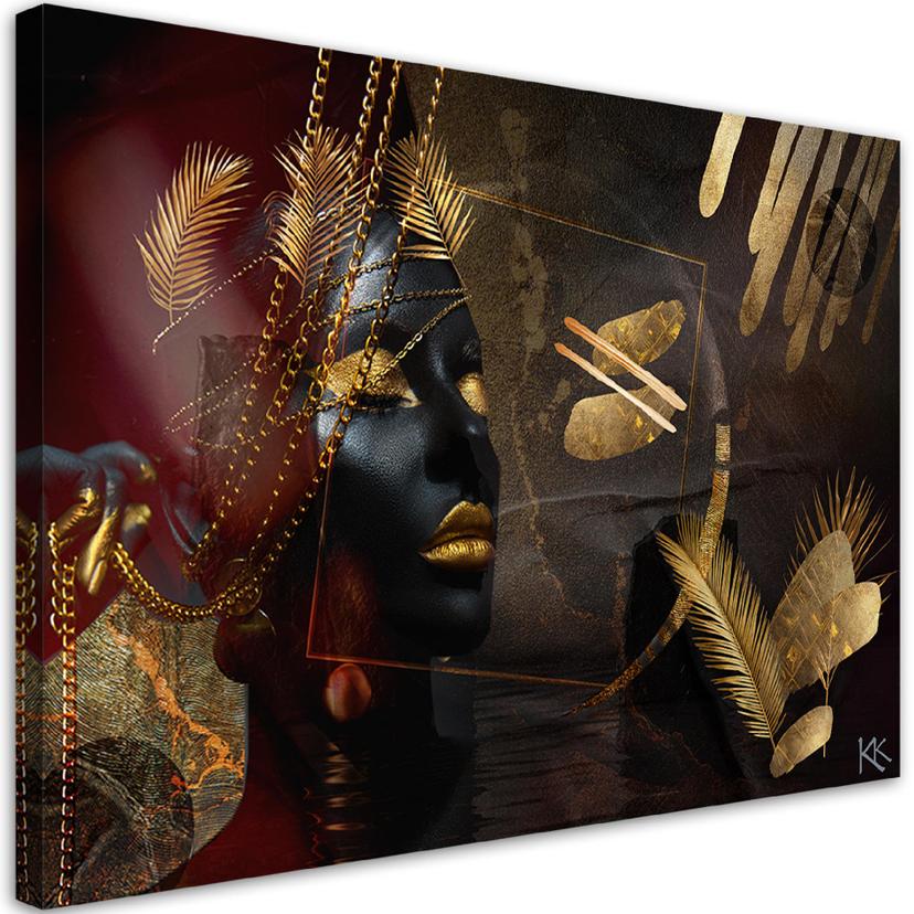 Canvasbillede, Afrikansk kvinde guld abstrakt