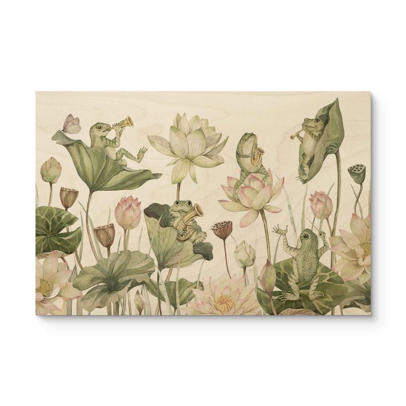 Tableau sur bois Orchestre de grenouilles sur nénuphars - Kikki Belle