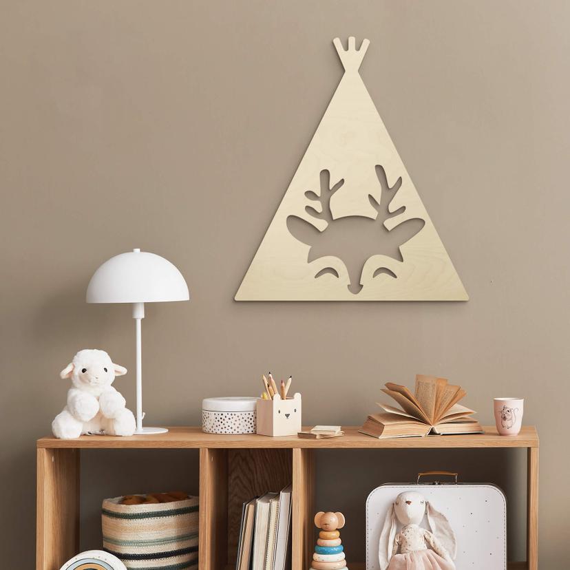 Decoración en madera álamo - tipi - ciervo