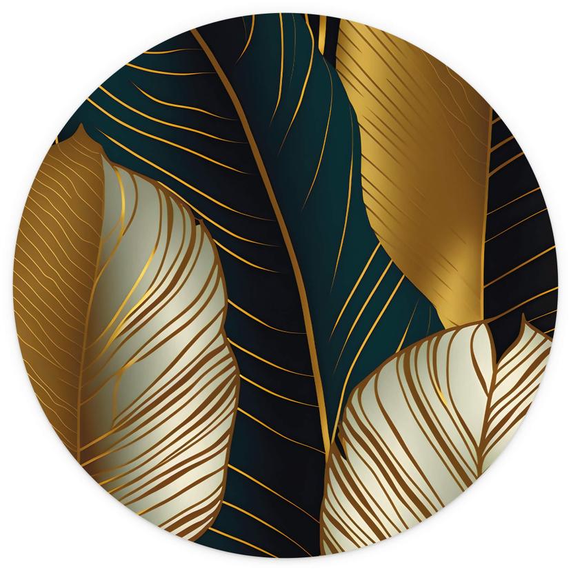 Guldfärgade palmblad abstrakt fototapet - rund - non-woven tapet/självhäftande non-woven tapet