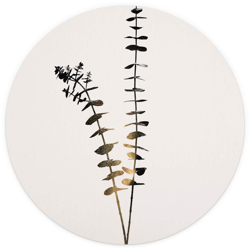 Kubistika - Eukalyptus i svart och guld - Fototapet, rund - non-woven tapet/självhäftande non-woven
