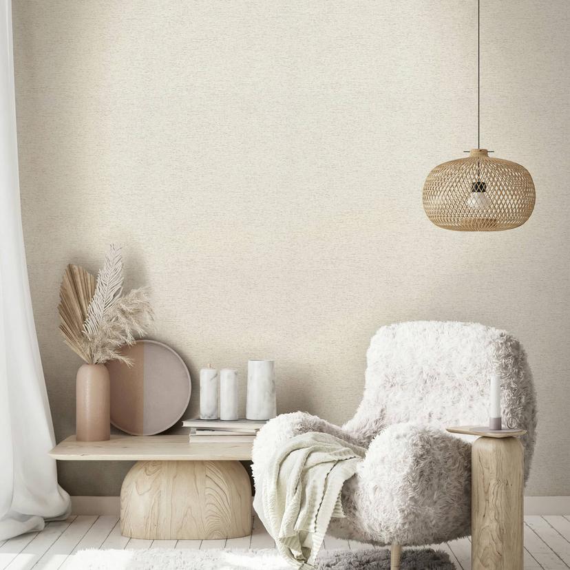Non-woven tapet i et let meleret look som ensfarvet beige struktureret