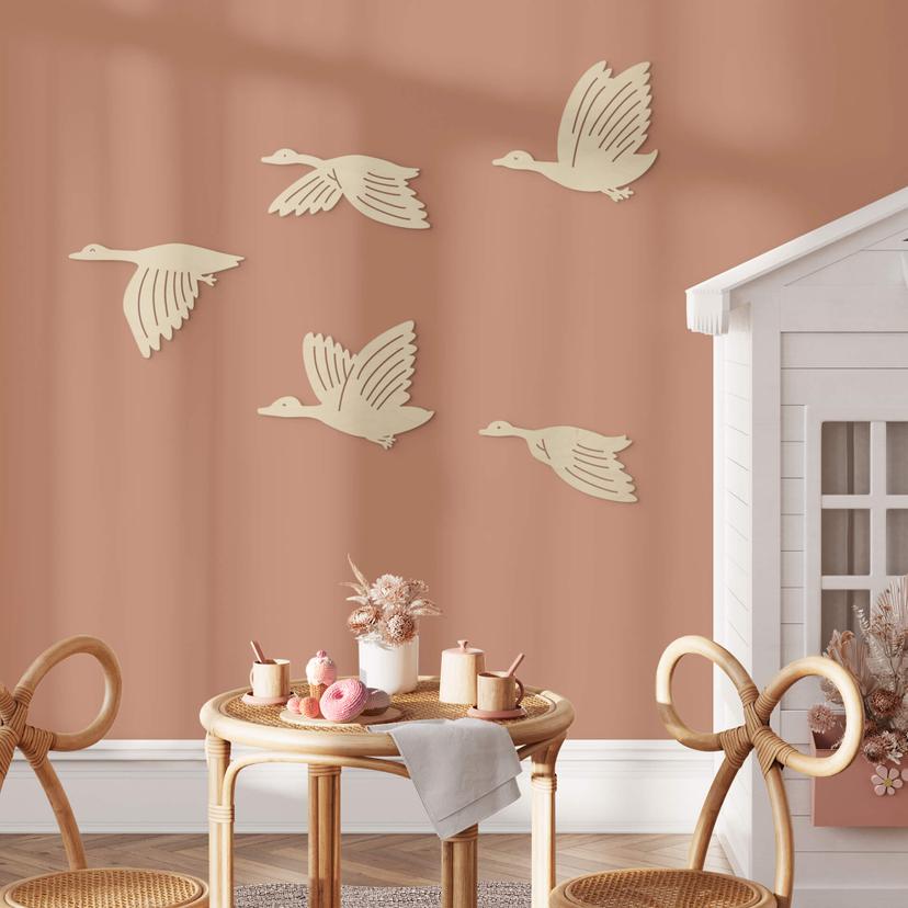 Decoración en madera gansos voladores - álamo (5 piezas)