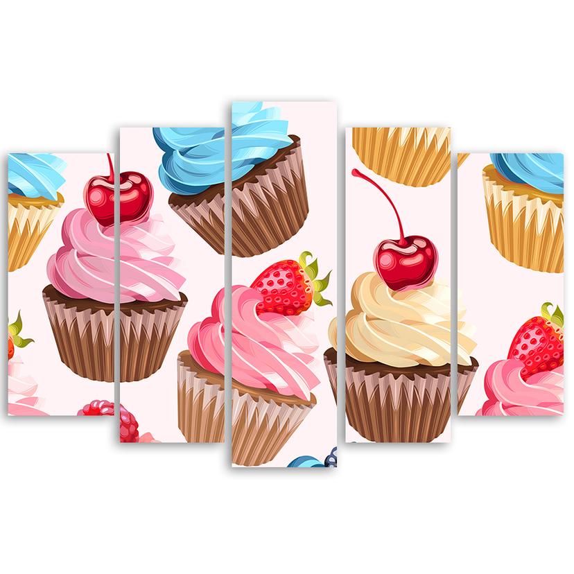 Stampa su tela 5 cupcakes con caramelle