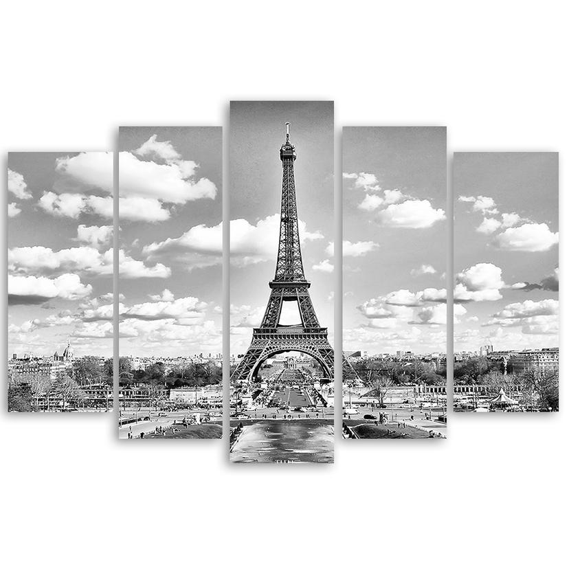 Stampa su tela 5 pezzi Torre Eiffel in bianco e nero