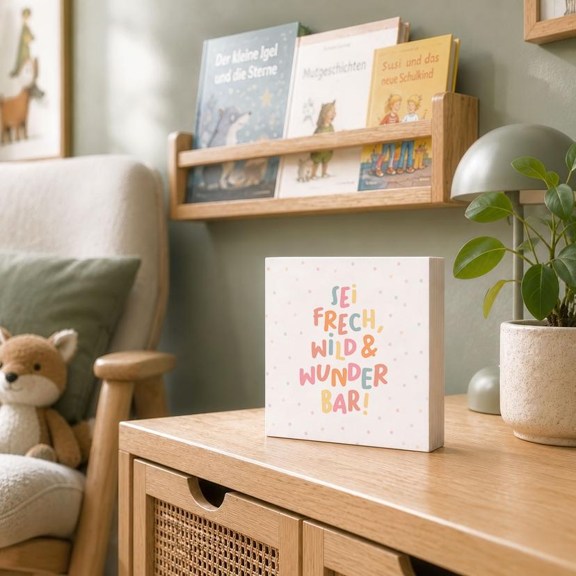 Holzbild zum Hinstellen - Mutmachspruch 'Sei frech, wild & wunderbar'