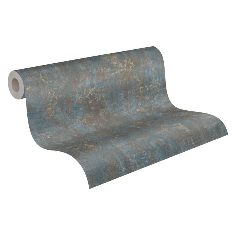 Lussuosa carta da parati in pile con effetto foglia d'oro su sfondo blu - elegante design murale