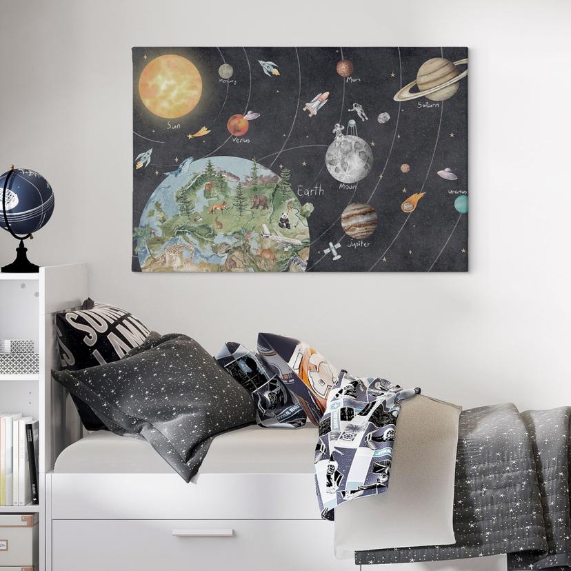 Canvas schilderij zonnestelsel met planeten en aarde - Ms Tiff