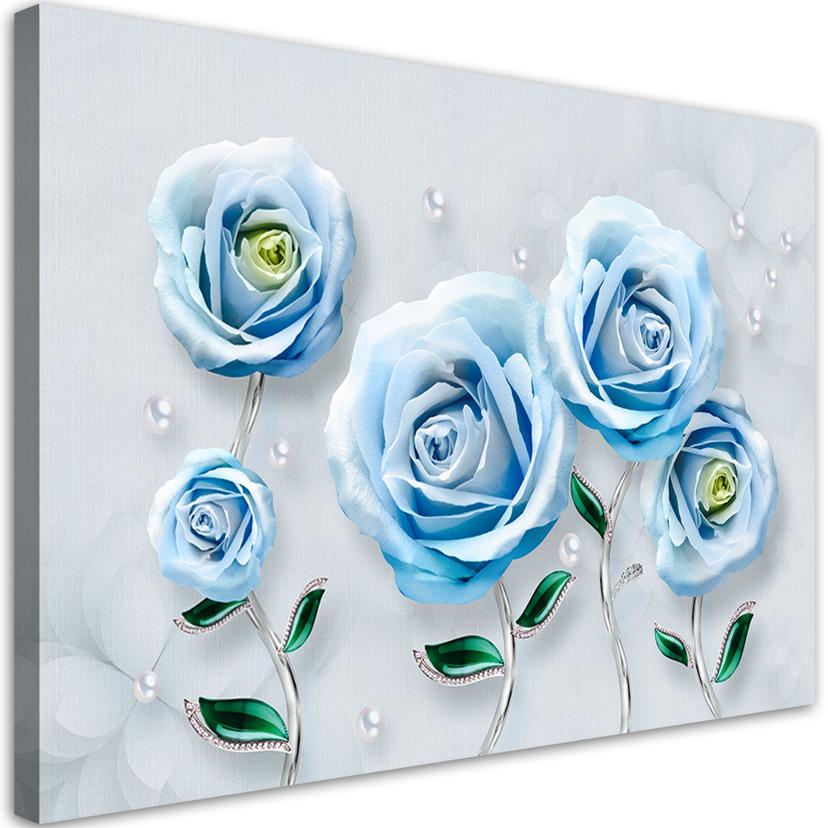 Canvasbillede, Blå 3D rosenblomst