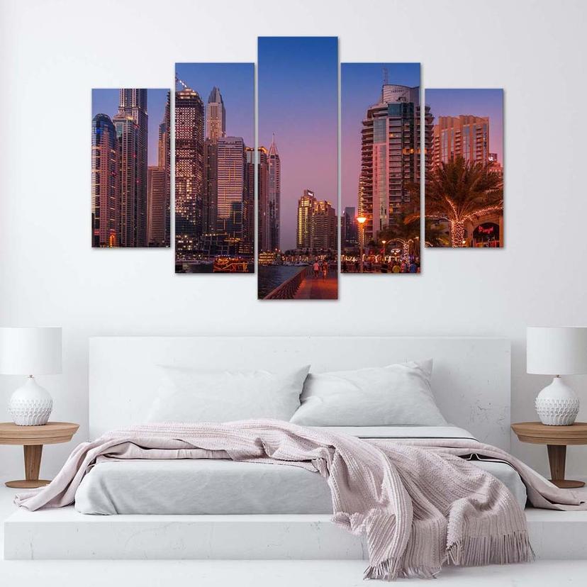 Stampa su tela 5 pezzi, Notti nella città di Dubai
