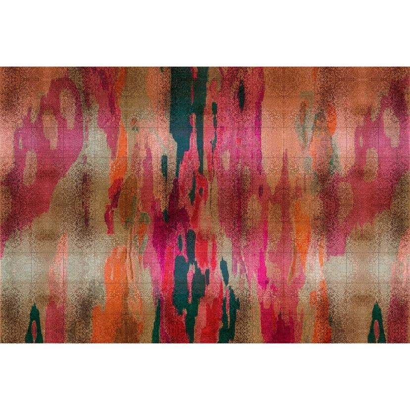 Carta da parati artistica astratta - rosso corallo e arancio su sfondo beige - tessuto non tessuto