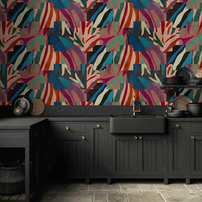 Papier peint jungle exotique multicolore - papier peint intissé vif