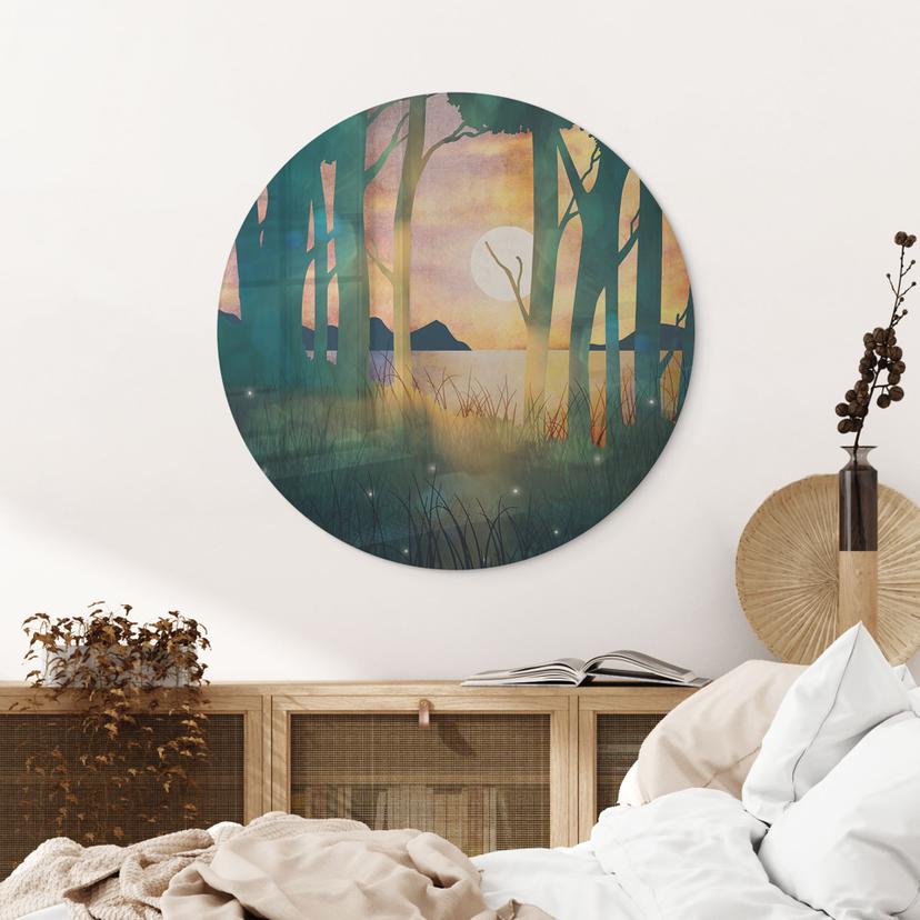 Stampa su vetro Magia della foresta al tramonto - SpaceFrog Designs