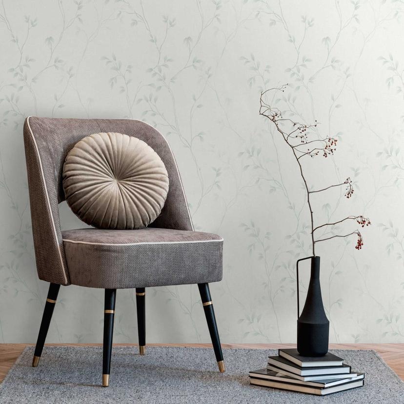 White mint floral vine wallpaper - Ikke-vævet tapet med et delikat bladmotiv