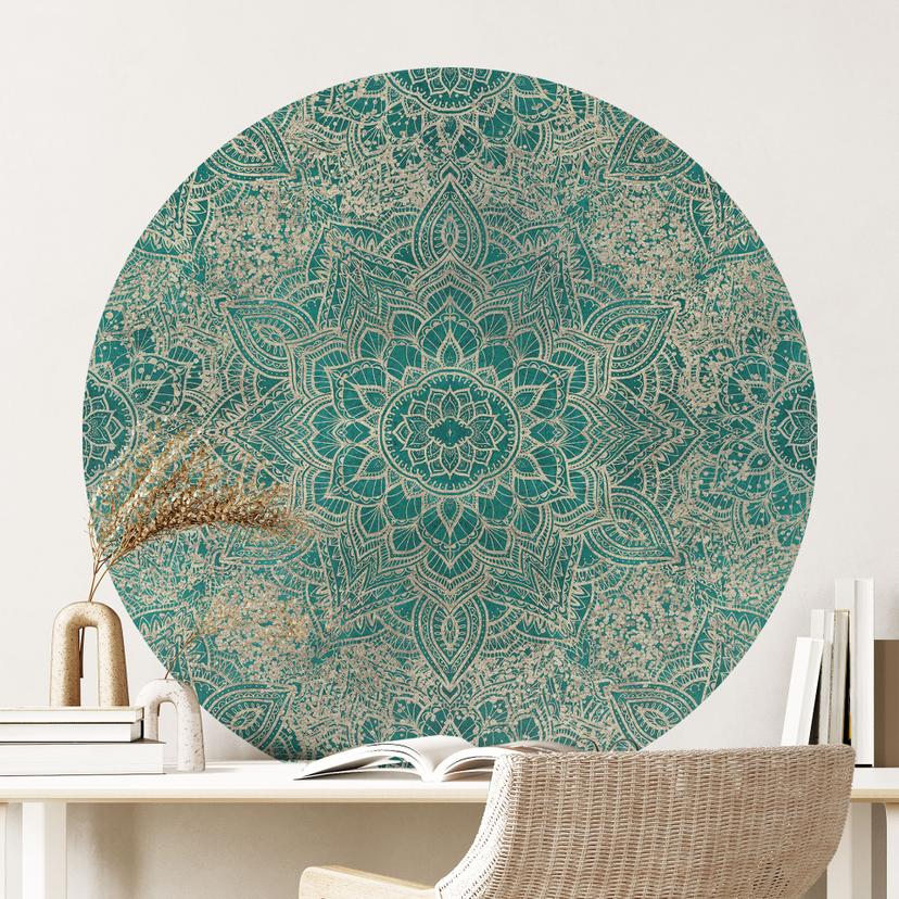 Wallsticker Mandala Boho guldgrøn - Bloomery Decor - Rund