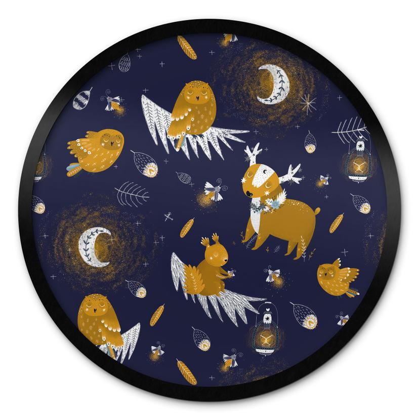 Póster Animales del bosque de noche - Diseños ONU - Redondo