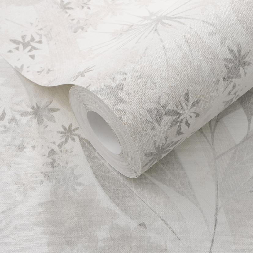 Papel pintado no tejido, papel pintado motivo hoja Secret Garden gris claro