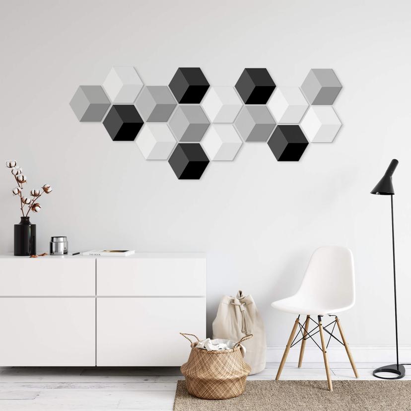 Esagono effetto 3D Alu-Dibond grigio
