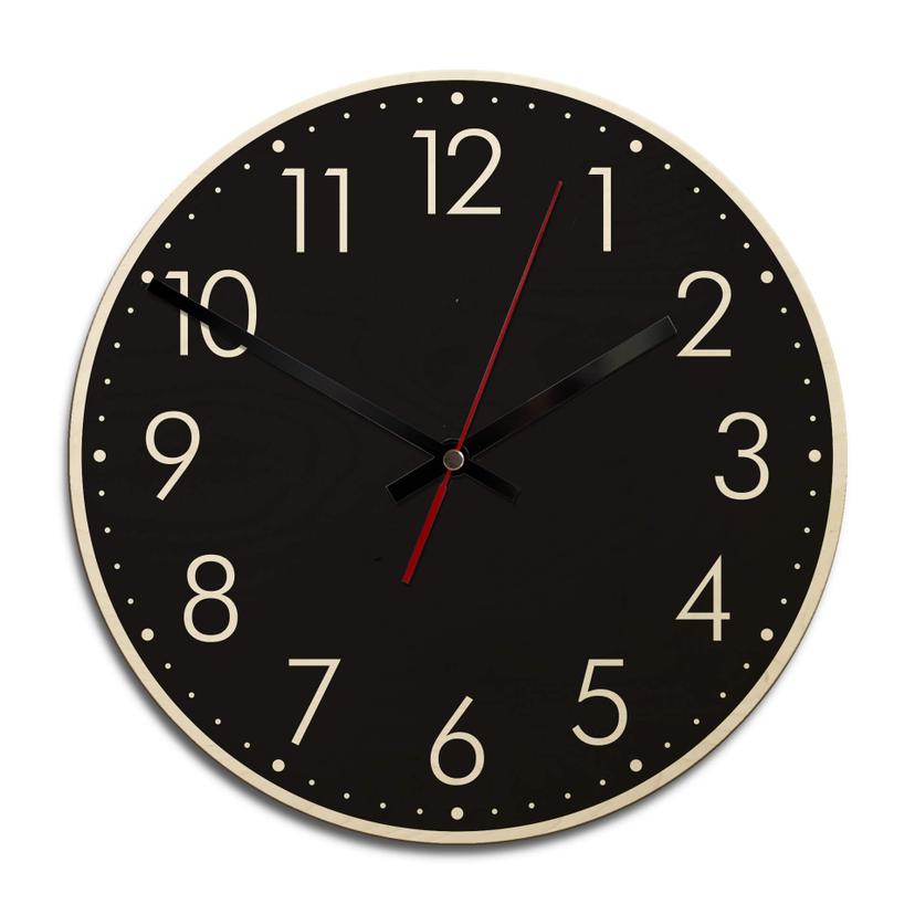 Horloge murale en bois - Moderne noire avec minutes