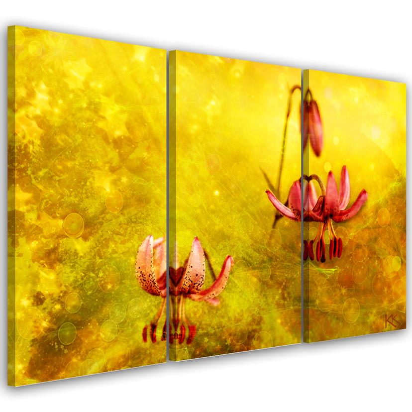 3 stykke lærredstryk, sløvede tulipanblomster