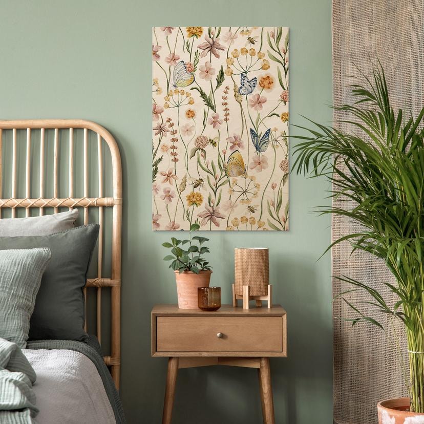 Stampa su legno Prato di primavera con farfalle - UN Designs