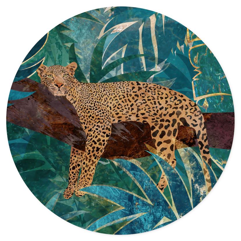 Vinilo decorativo Leopardo en la jungla verde esmeralda - Manovski - Redondo