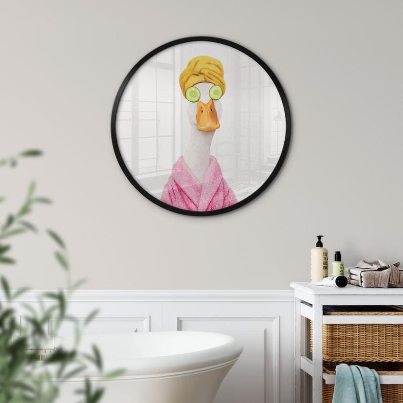 Poster Grappige Wellness Eend met Komkommermasker Rond - Korenkova