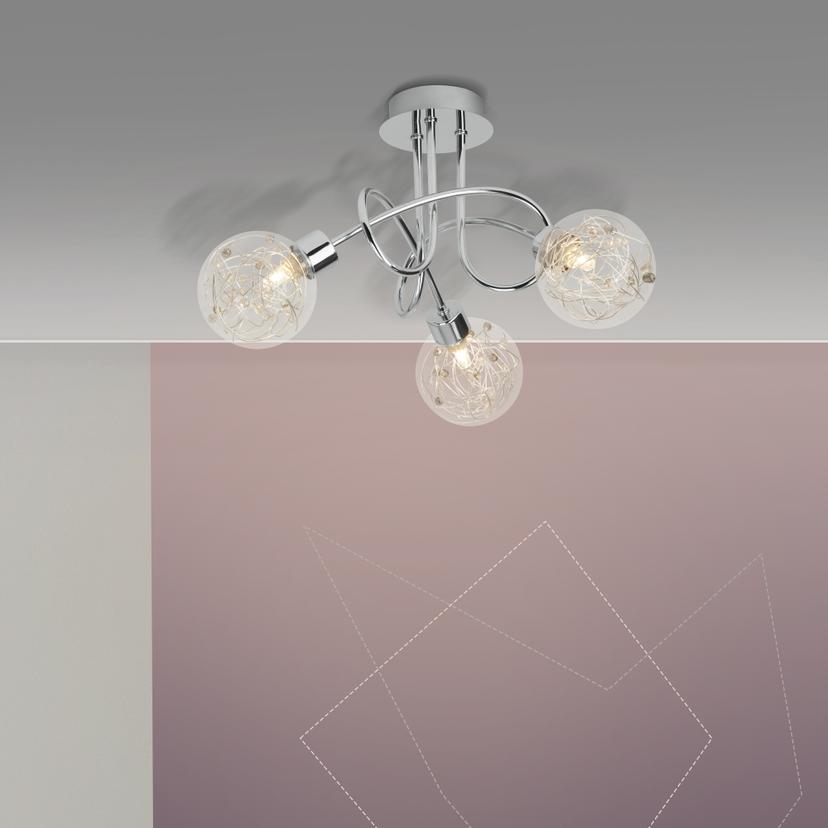 Deckenleuchte Jule, metallic, 20,5 x 43 cm, Glas Deckenlampe, dimmbar