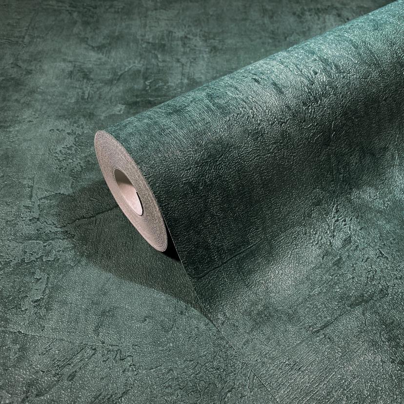 Non-woven tapet i betonlook, ensfarvet grøn Tekstur