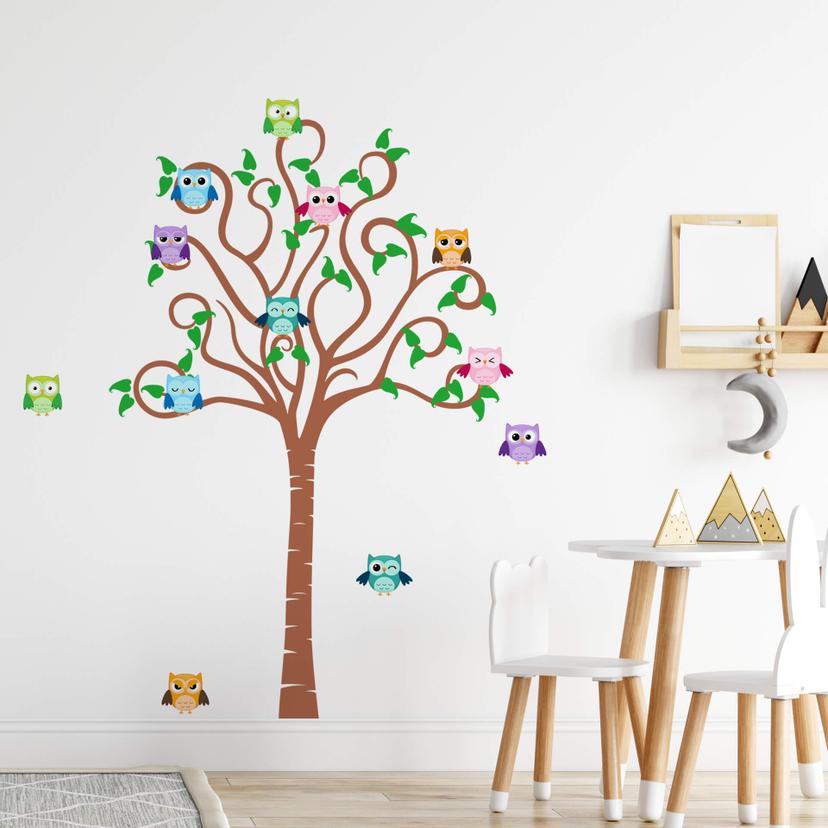 Sticker mural - Arbres avec animaux (bicolore)