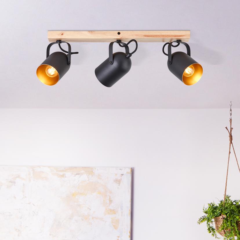 Spotbalken Sebastian, gold, 17,5 x 57,5 cm, Holz Lampe