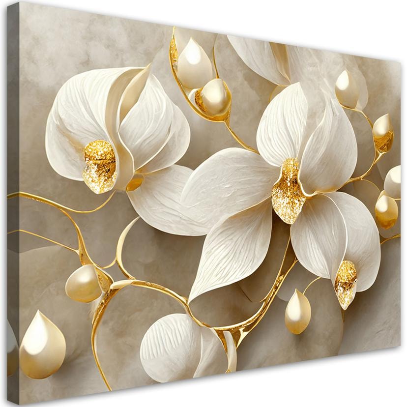Tableau sur toile, orchidée glamour or