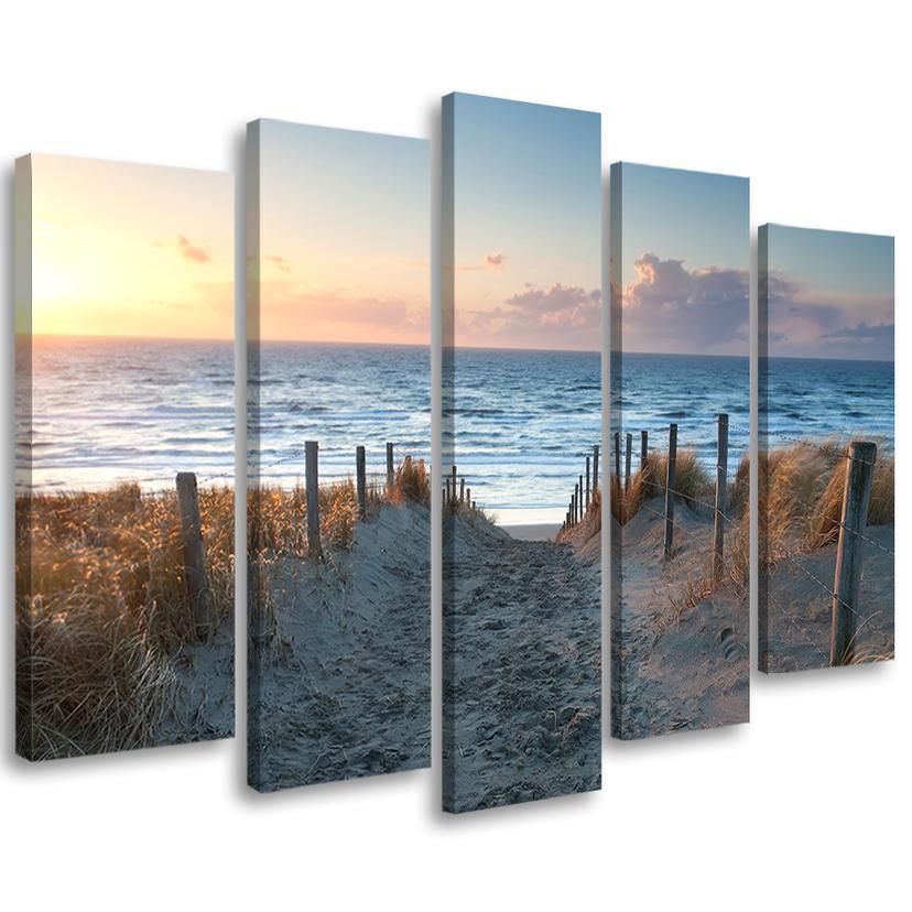 5 stykke lærredstryk, Sea Beach Path Sunset