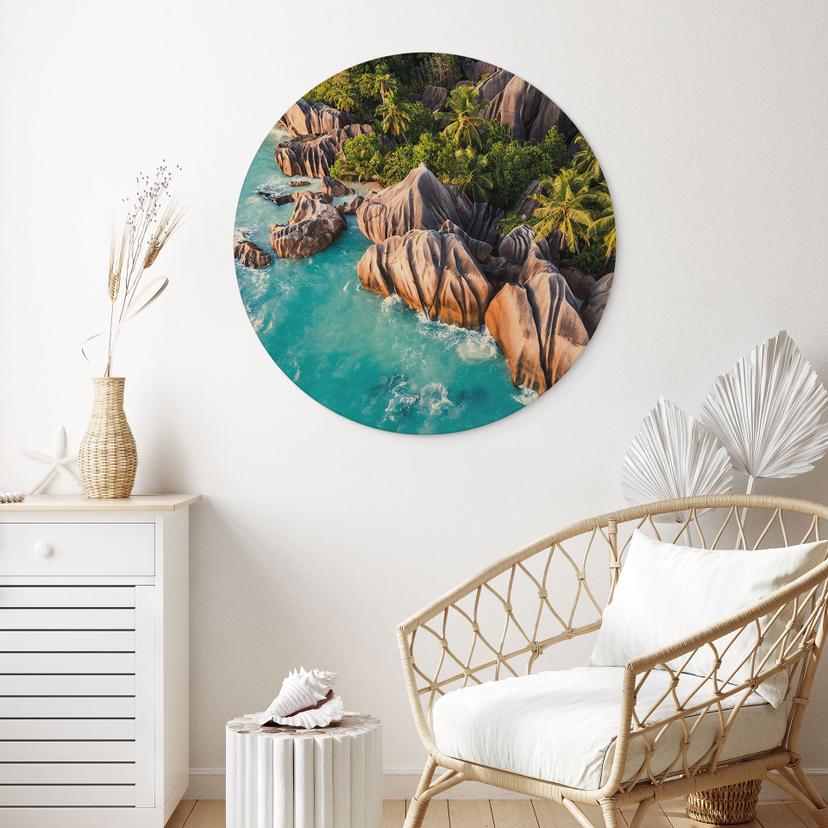 Stampa su legno Costa rocciosa tropicale delle Seychelles - Colombo - Rotonda