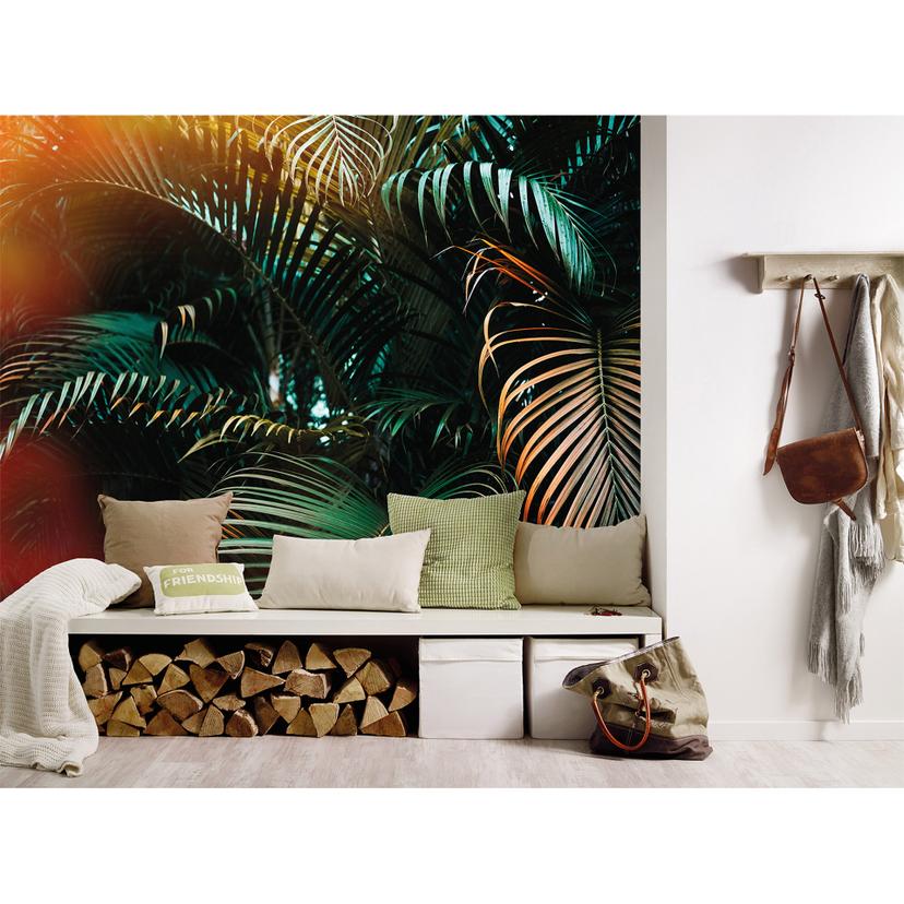 fototapet designvægge i grønt og gult non-woven tapet Jungle Colour regnskov natur